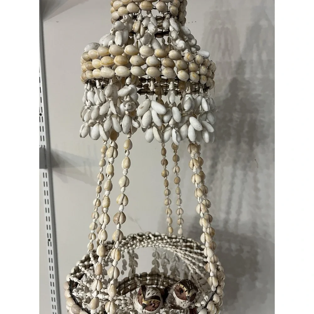 Bohemian Seashell Hanging Chandelier Mobile Coastal Decor Tiered Basket Birds